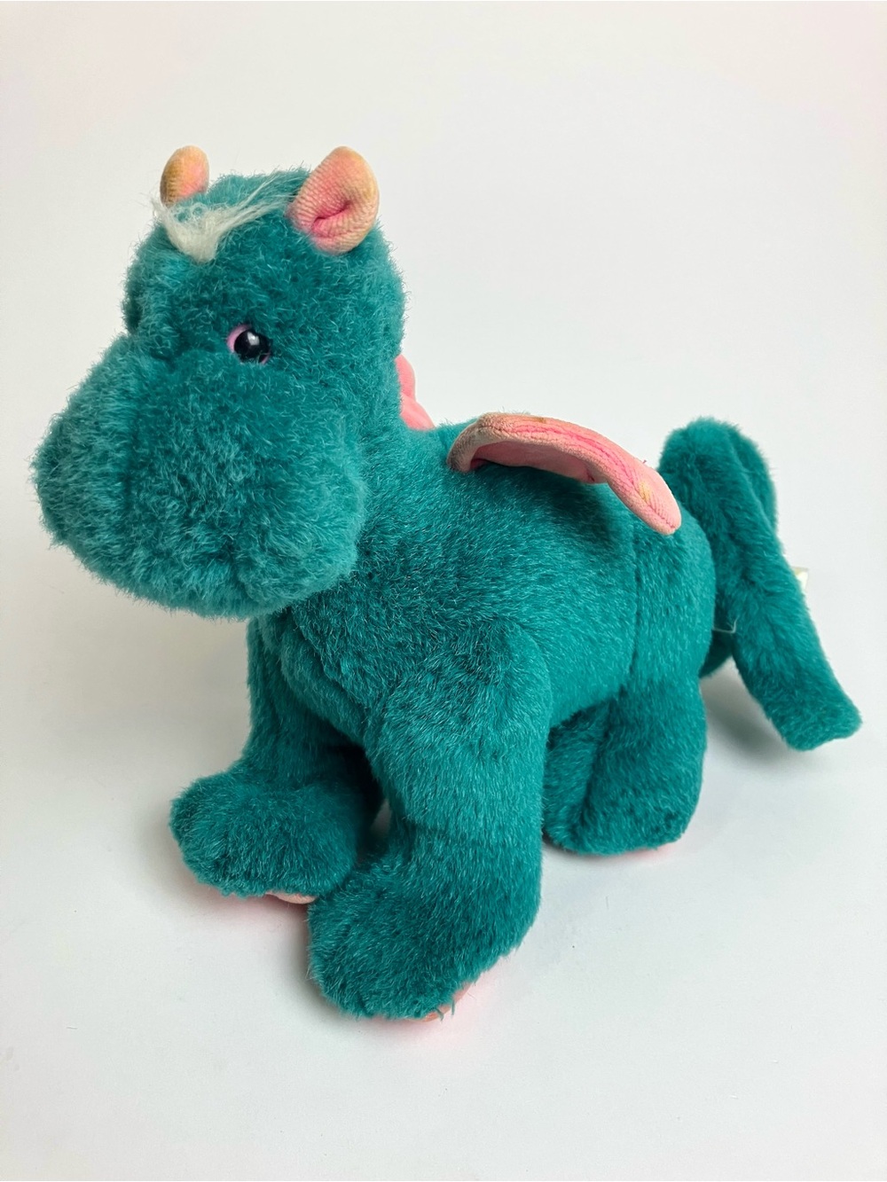 Vintage Plush Dragon 1990 Gund Teal Pink Wings Stuffed Animal 90s Toy Snap Baby